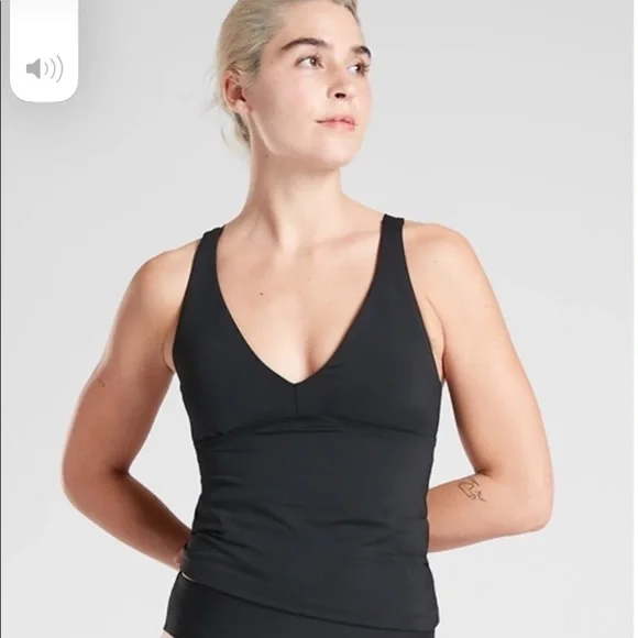 NWT athleta plunge tankini top medium large black A-C swim m l top bow tie back - Picture 3 of 14